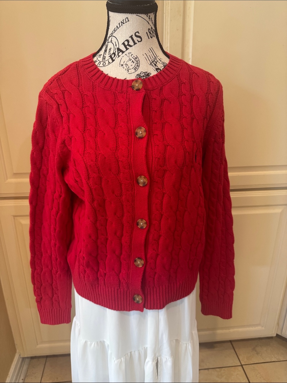 Polo by Ralph Lauren Red Cable-Knit Button Cardigan